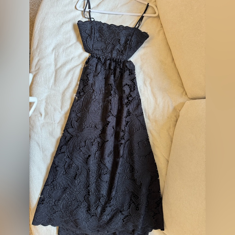 Aqua Black Floral Lace Maxi Dress